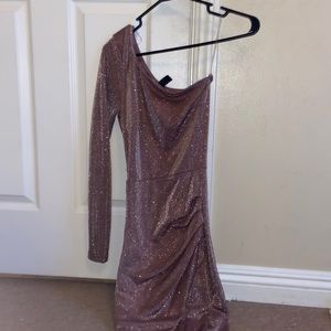 windsor mauve sparkly one shoulder long sleeve dress